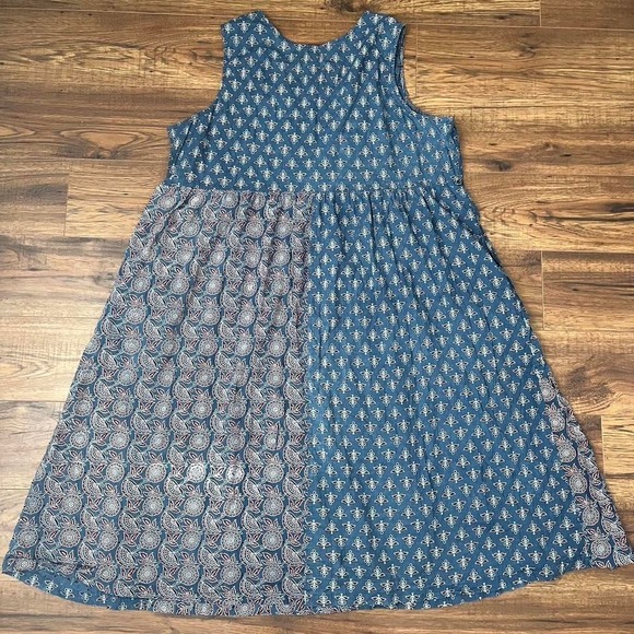 April Cornell Blue Sleeveless Dress Mixed Patchwork Tiered Button Front Women 1X - Picture 6 of 7
